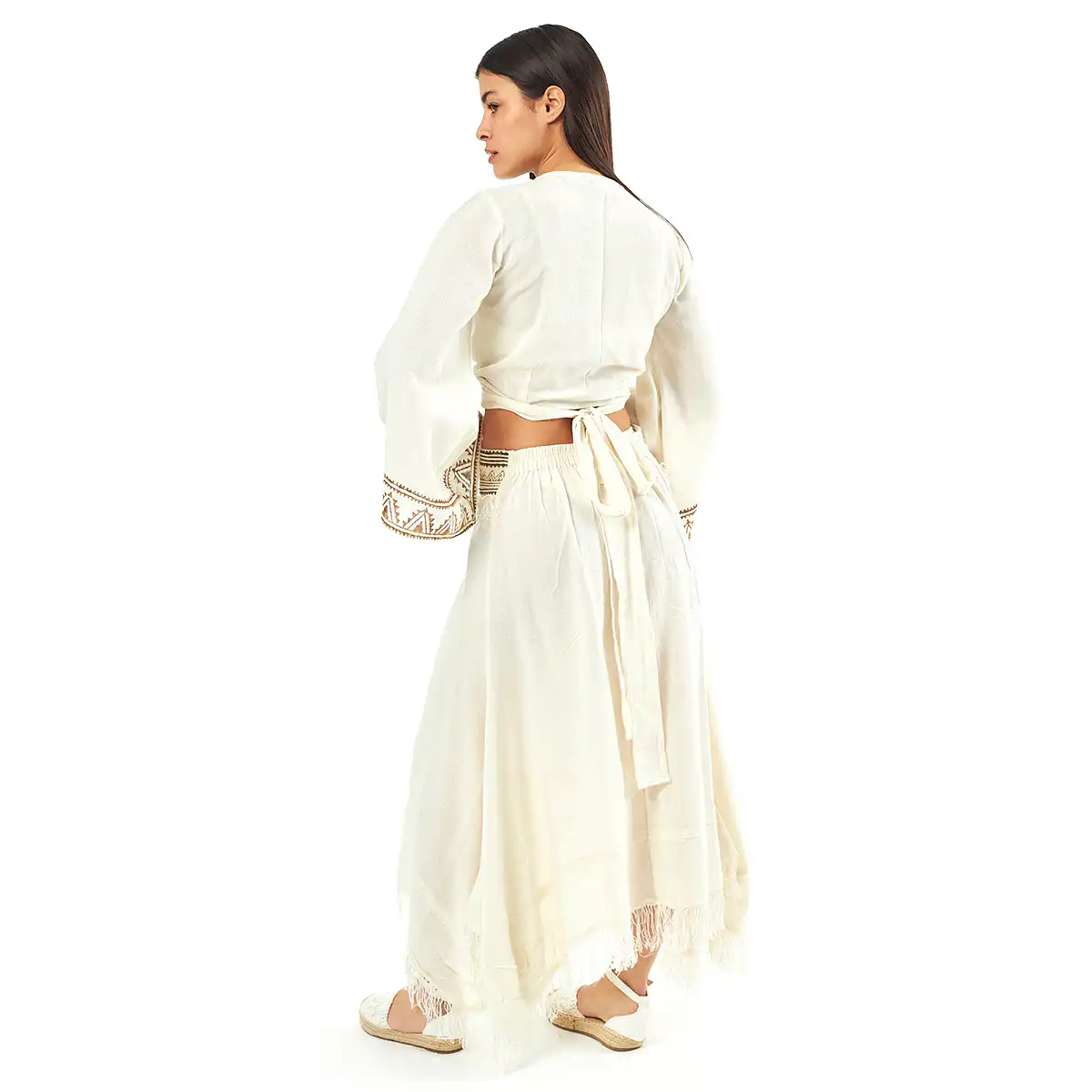 Verde Γυναικείο Σέτ Φούστα -Κροπ Τοπ 62-0010 Cotton Ινδίας Άσπρο