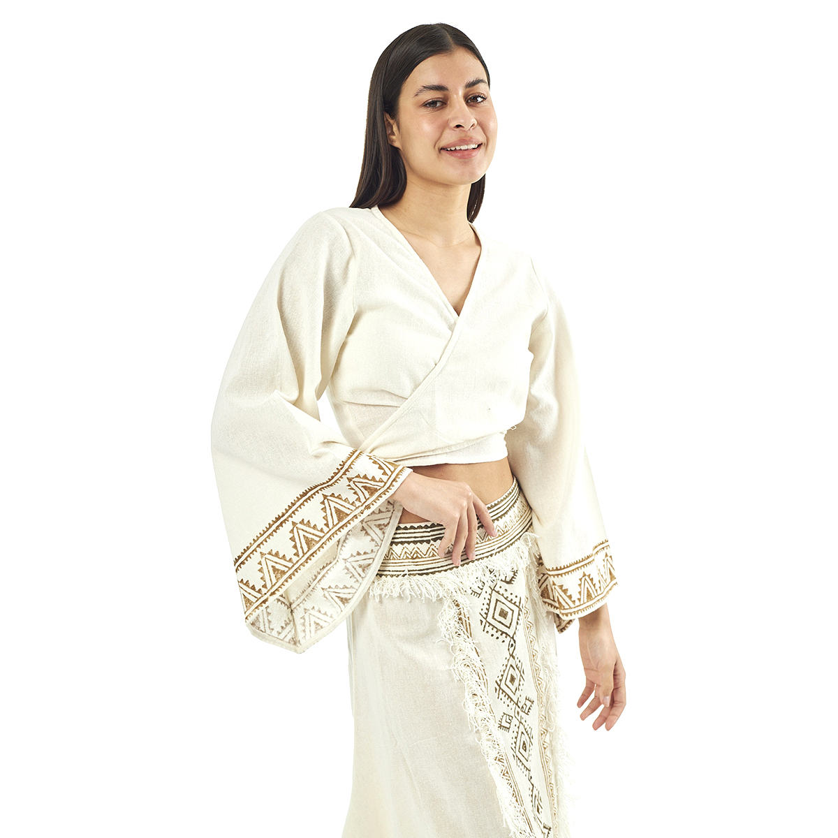 Verde Γυναικείο Σέτ Φούστα -Κροπ Τοπ 62-0010 Cotton Ινδίας Άσπρο