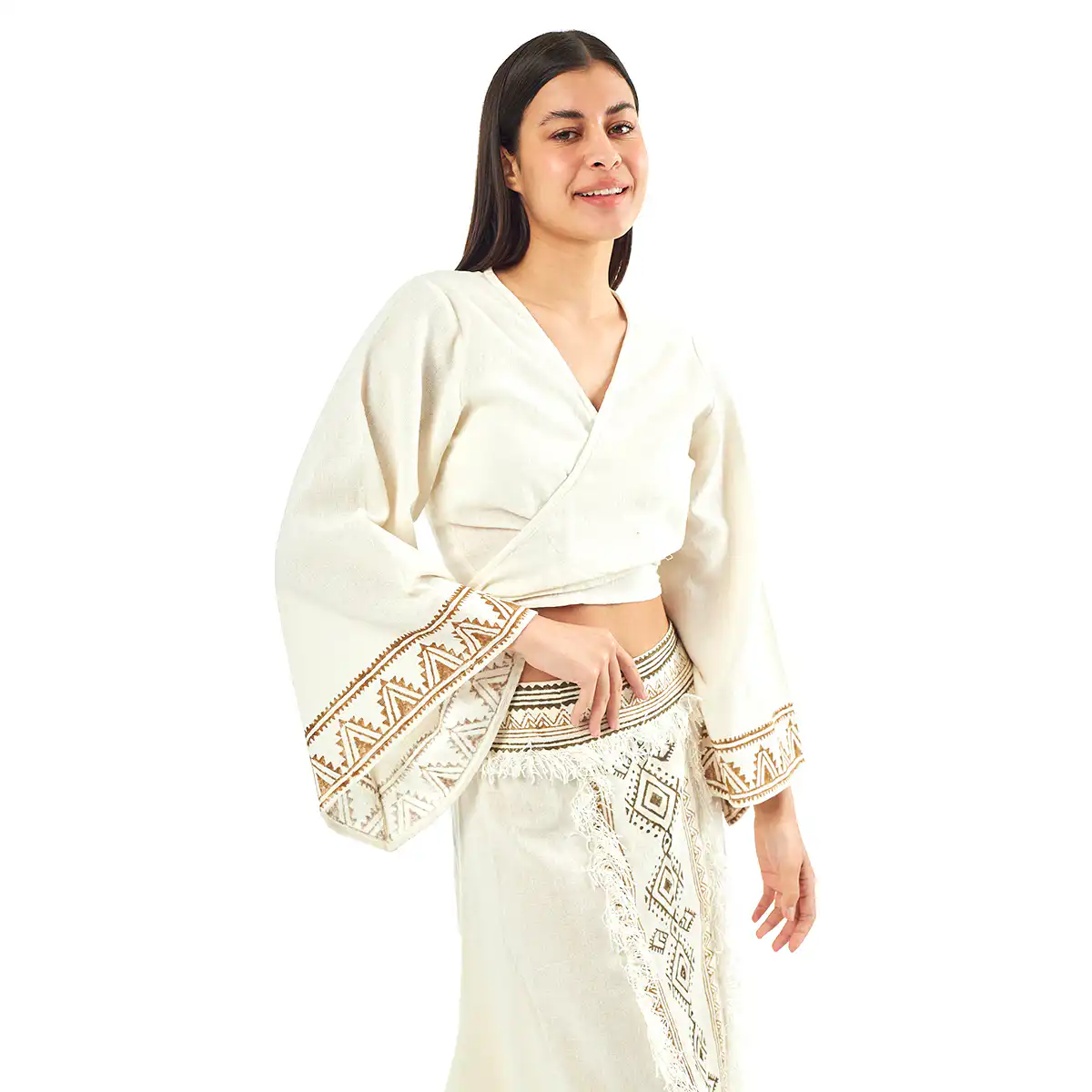 Verde Γυναικείο Σέτ Φούστα -Κροπ Τοπ 62-0010 Cotton Ινδίας Άσπρο