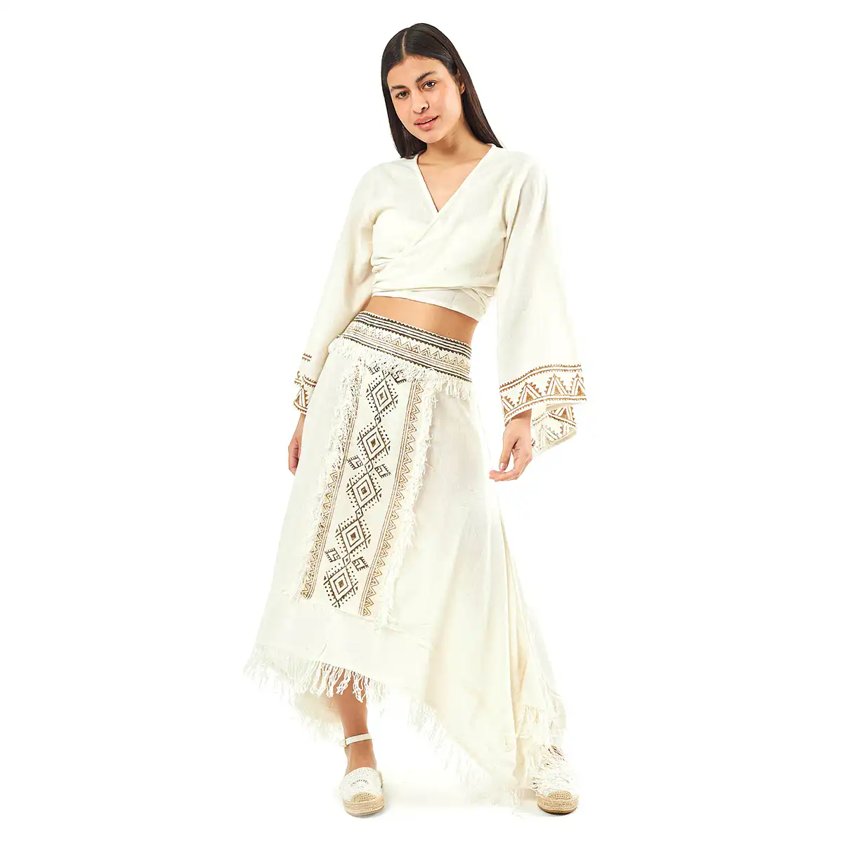 Verde Γυναικείο Σέτ Φούστα -Κροπ Τοπ 62-0010 Cotton Ινδίας Άσπρο
