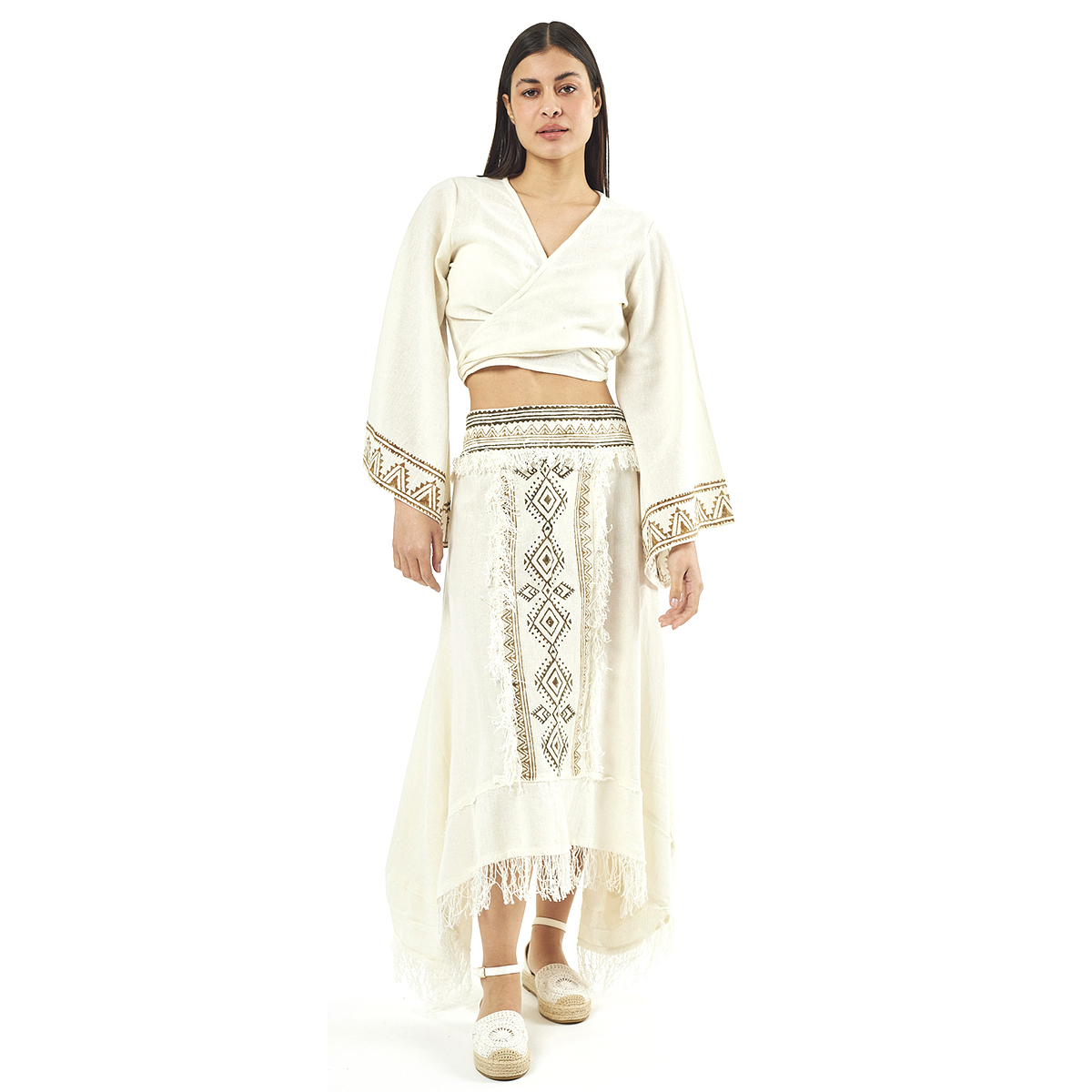 Verde Γυναικείο Σέτ Φούστα -Κροπ Τοπ 62-0010 Cotton Ινδίας Άσπρο