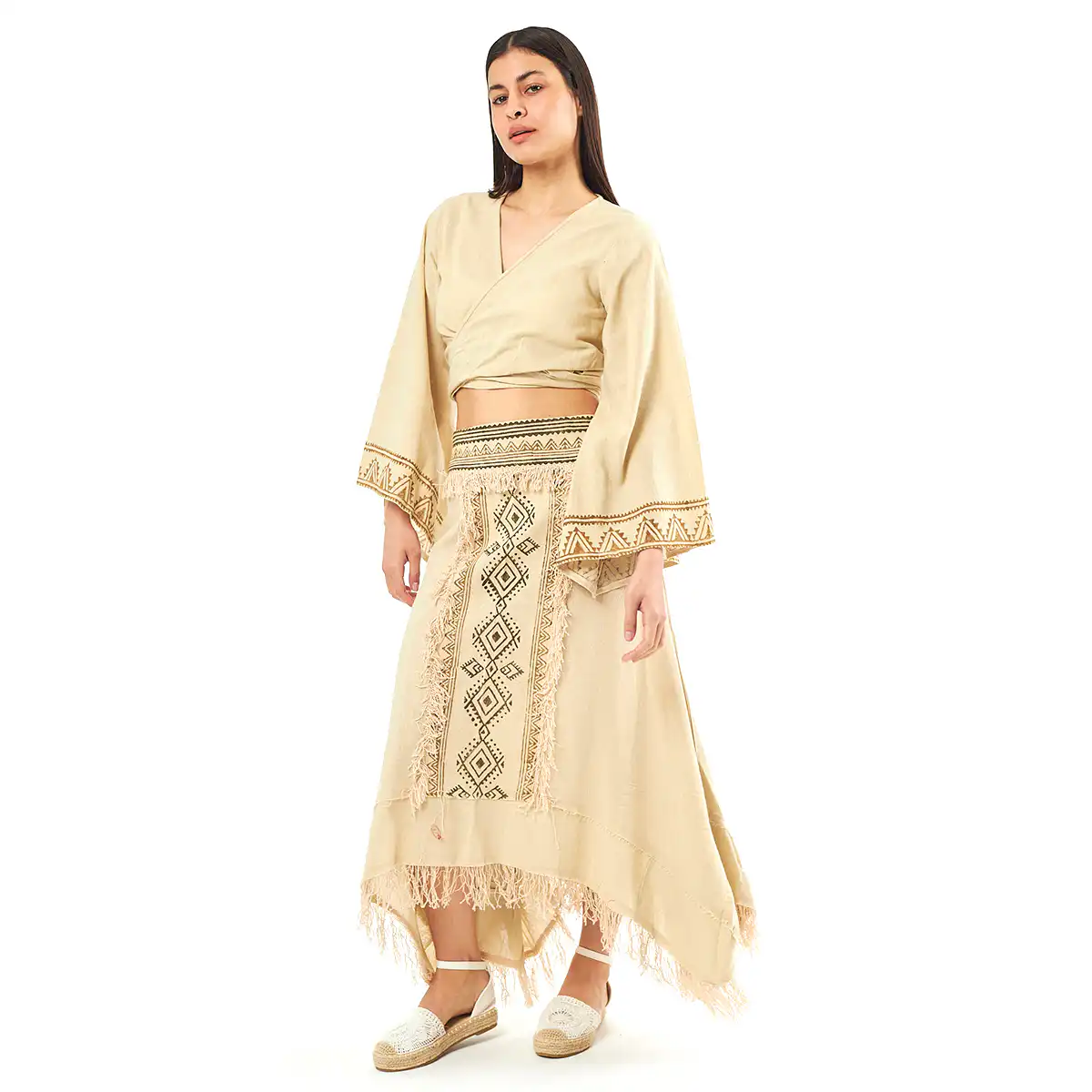 Verde Γυναικείο Σέτ Φούστα -Κροπ Τοπ 62-0010 Cotton Ινδίας Μπέζ Verde Γυναικείο Σέτ Φούστα -Κροπ Τοπ 62-0010 Cotton Ινδίας Μπέζ