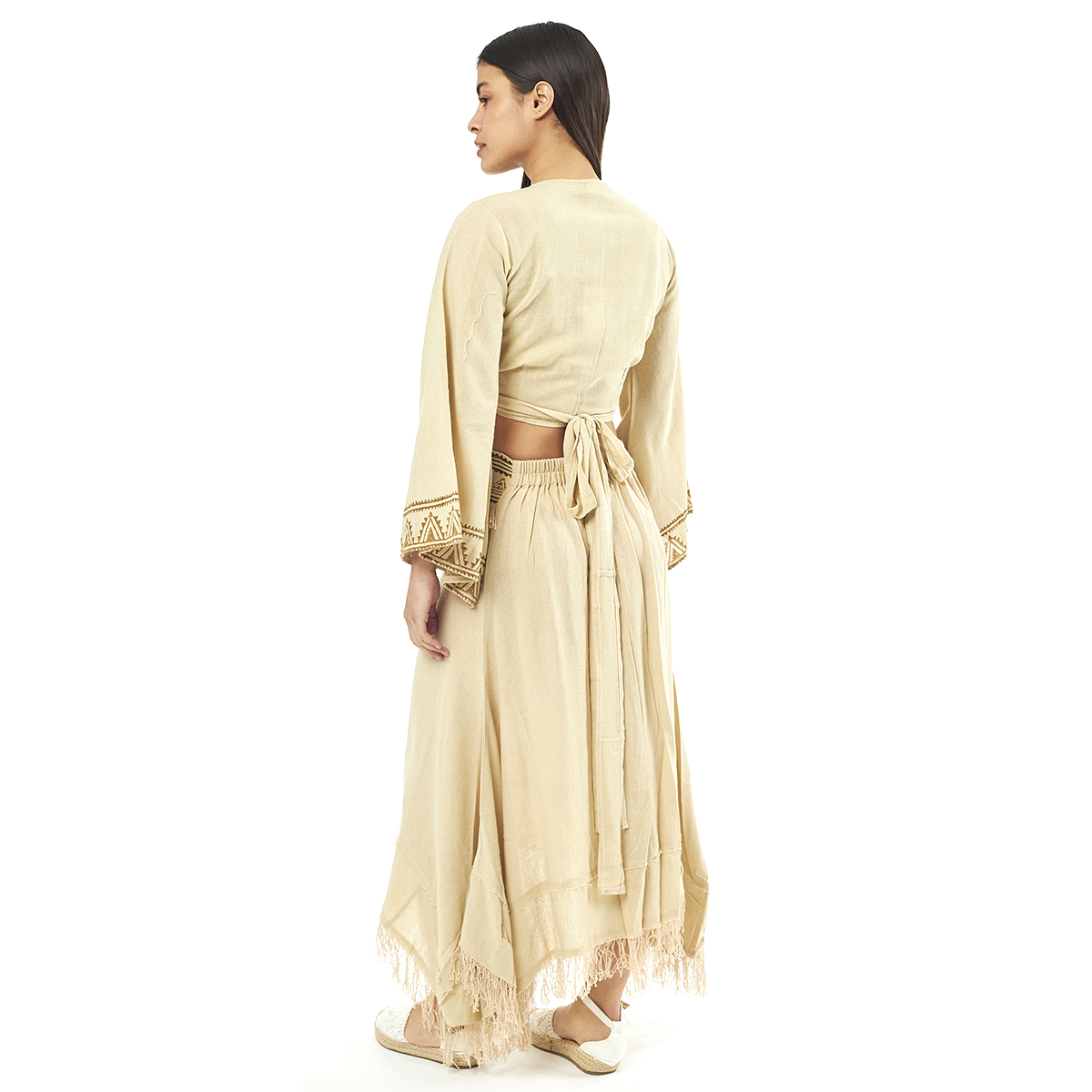 Verde Γυναικείο Σέτ Φούστα -Κροπ Τοπ 62-0010 Cotton Ινδίας Μπέζ