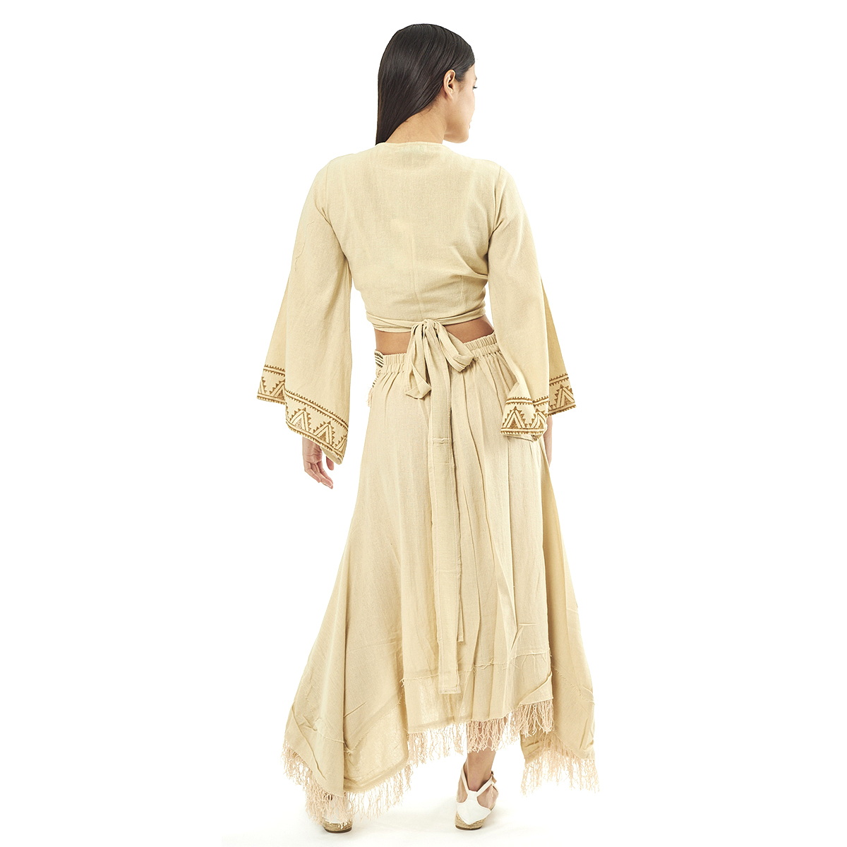 Verde Γυναικείο Σέτ Φούστα -Κροπ Τοπ 62-0010 Cotton Ινδίας Μπέζ