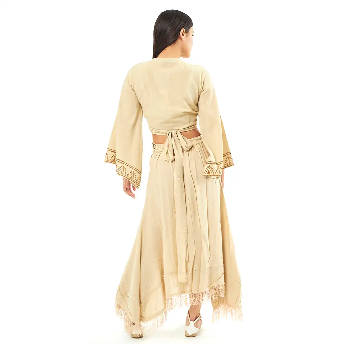 Verde Γυναικείο Σέτ Φούστα -Κροπ Τοπ 62-0010 Cotton Ινδίας Μπέζ