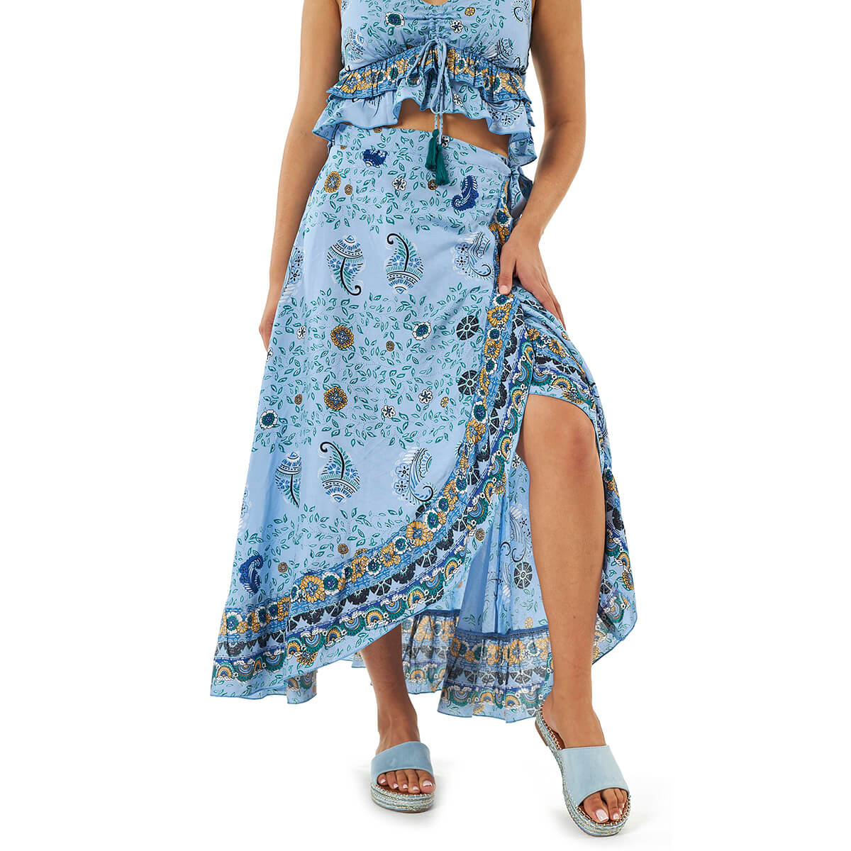 Verde Γυναικεία Φούστα 62-0017 Ρεγιόν Ανοιχτό Μπλε