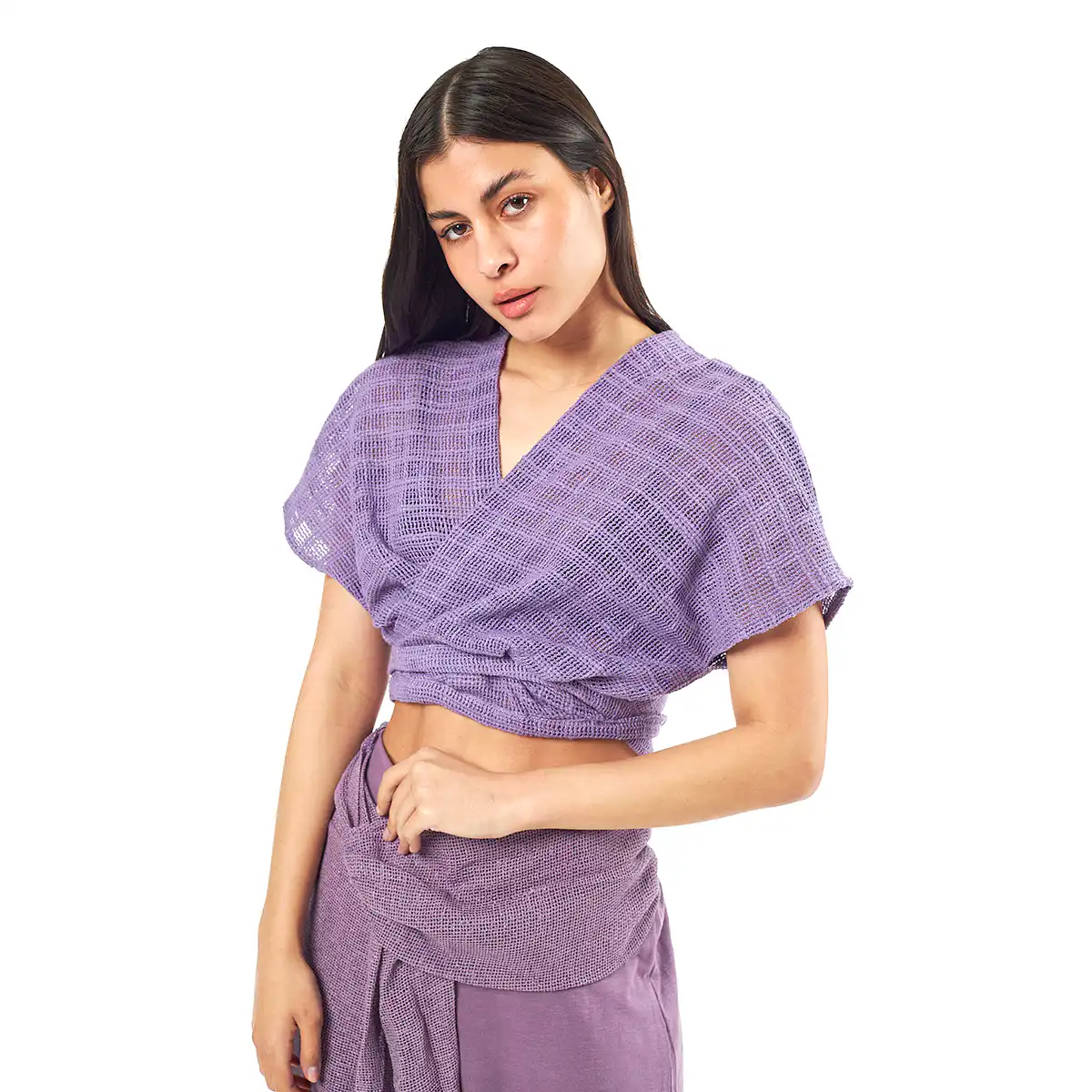 Verde Γυναικείο Κροπ Τοπ 63-0003 Cotton Ινδίας Λιλά