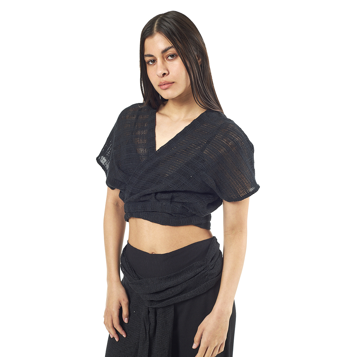 Verde Γυναικείο Κροπ Τοπ 63-0003 Cotton Ινδίας Μαύρο