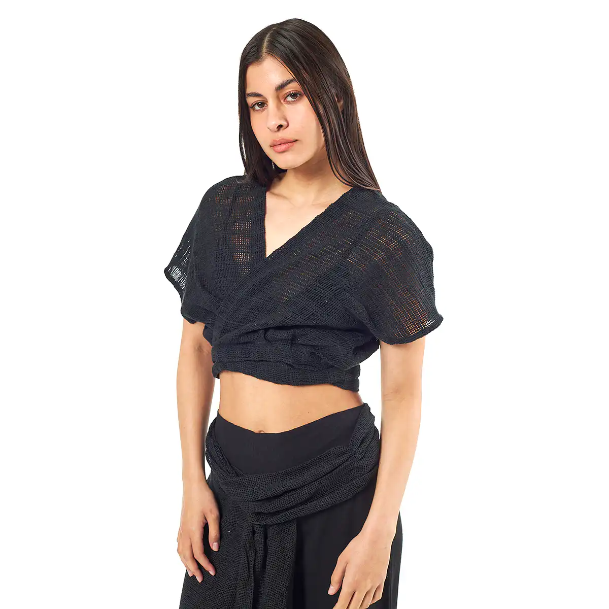 Verde Γυναικείο Κροπ Τοπ 63-0003 Cotton Ινδίας Μαύρο