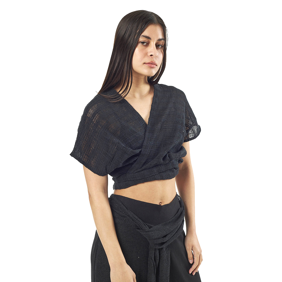 Verde Γυναικείο Κροπ Τοπ 63-0003 Cotton Ινδίας Μαύρο