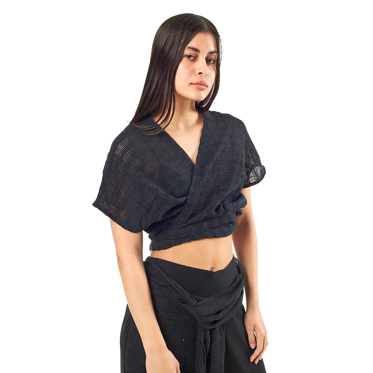 Verde Γυναικείο Κροπ Τοπ 63-0003 Cotton Ινδίας Μαύρο
