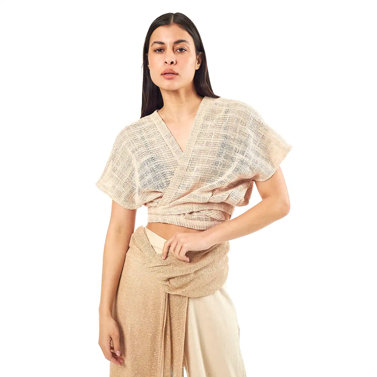 Verde Γυναικείο Κροπ Τοπ 63-0003 Cotton Ινδίας Μπέζ