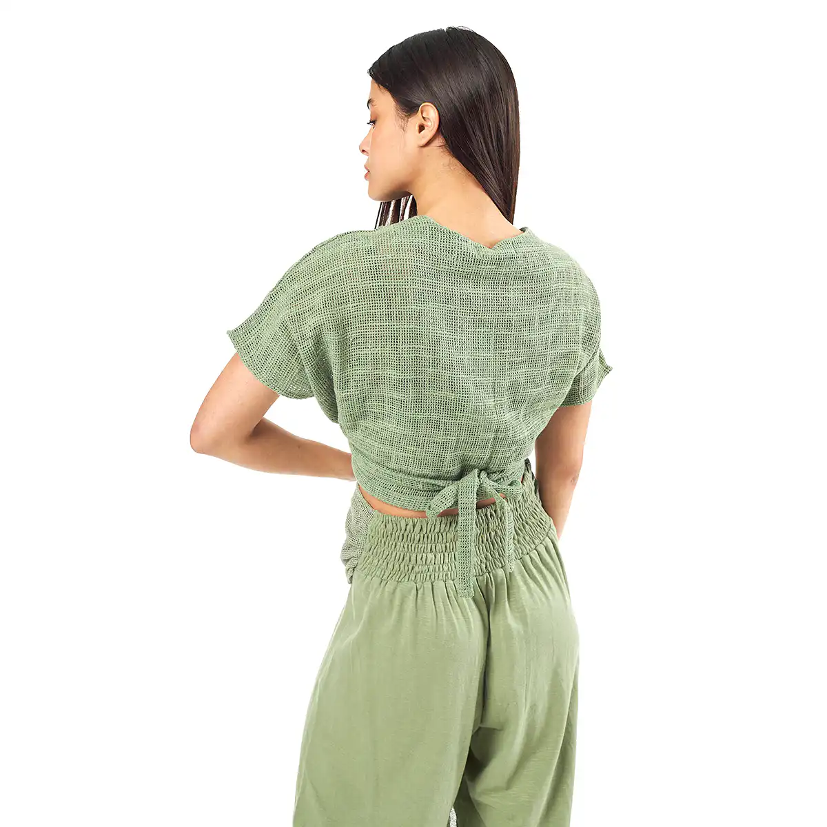 Verde Γυναικείο Κροπ Τοπ 63-0003 Cotton Ινδίας Χακί