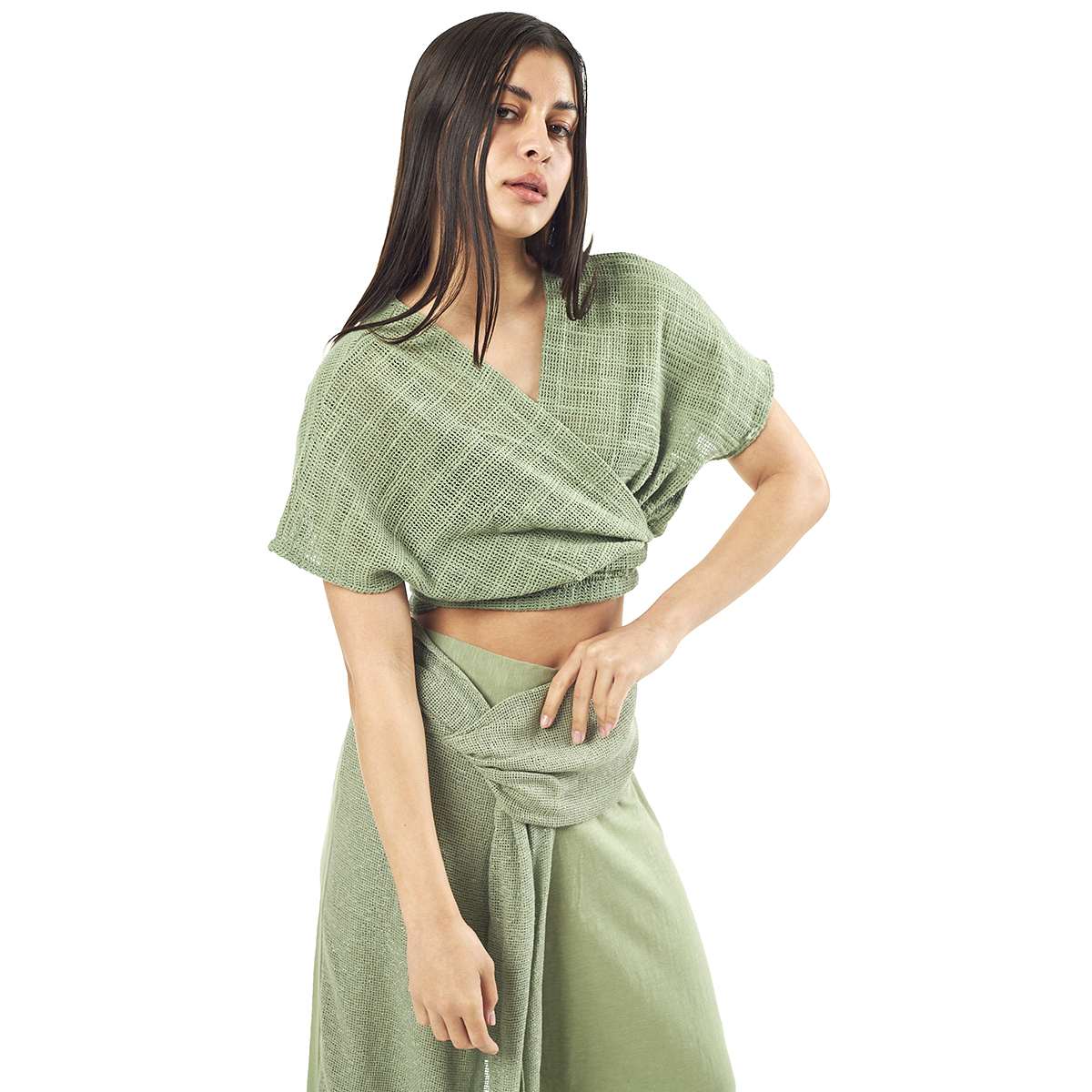 Verde Γυναικείο Κροπ Τοπ 63-0003 Cotton Ινδίας Χακί