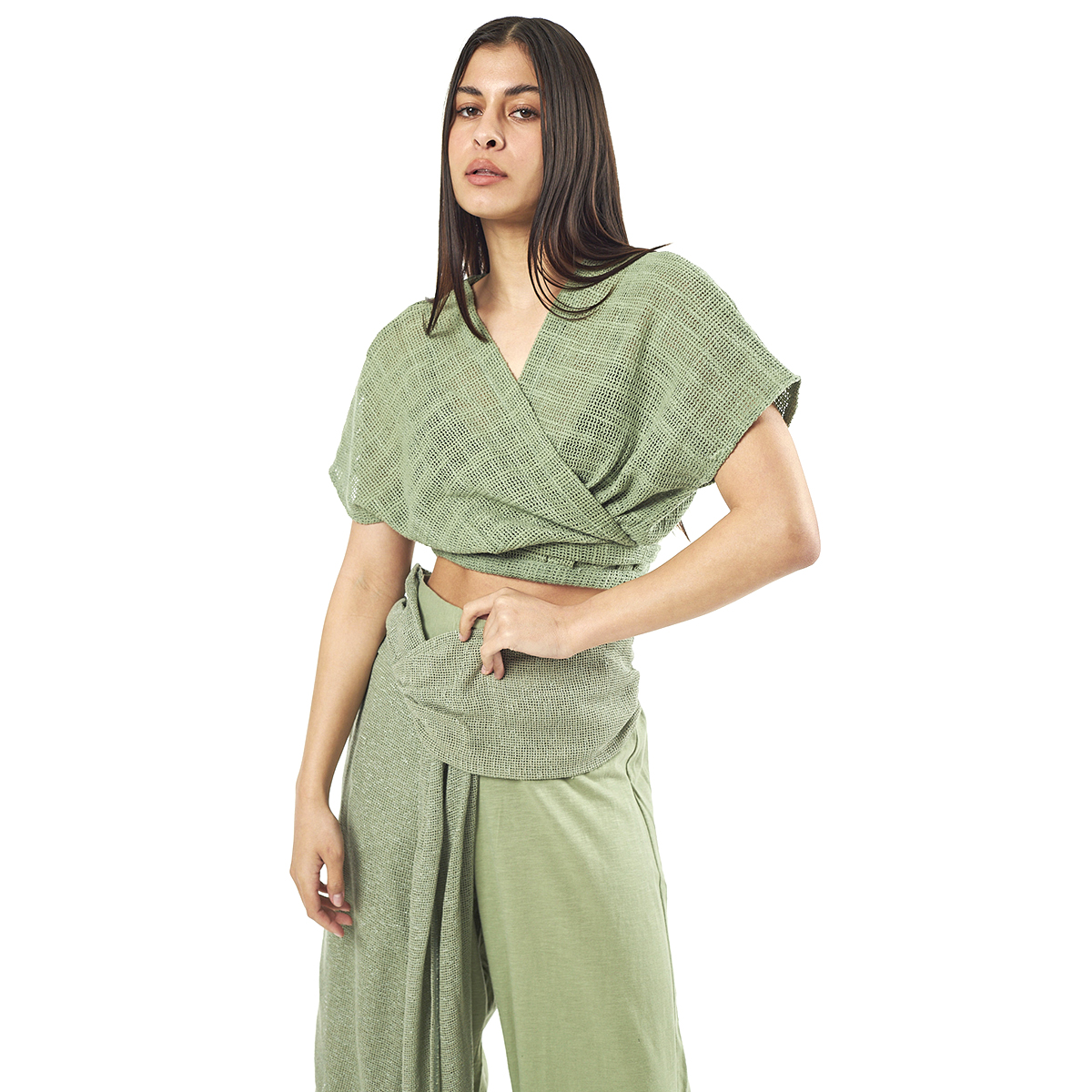 Verde Γυναικείο Κροπ Τοπ 63-0003 Cotton Ινδίας Χακί