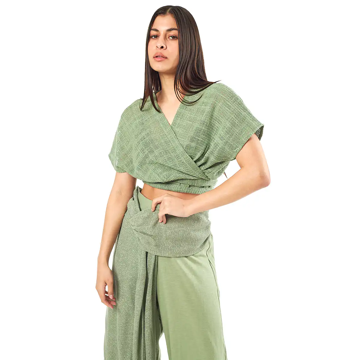 Verde Γυναικείο Κροπ Τοπ 63-0003 Cotton Ινδίας Χακί