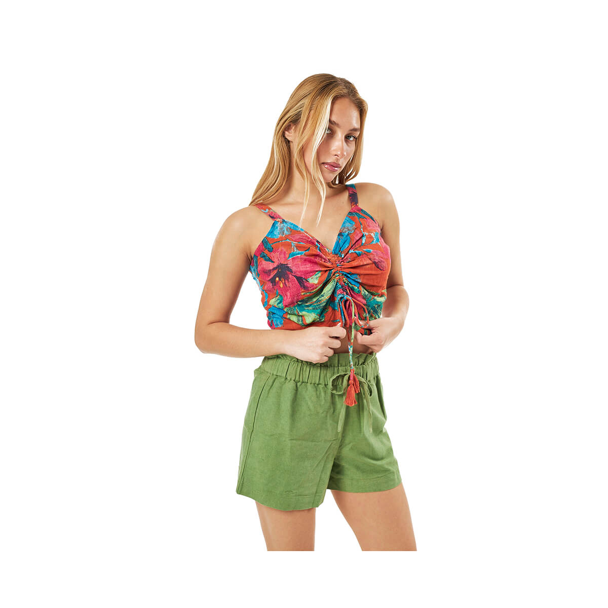 Verde Γυναικείο Κροπ-Τοπ 63-0007 Βαμβακερό Πορτοκαλί
