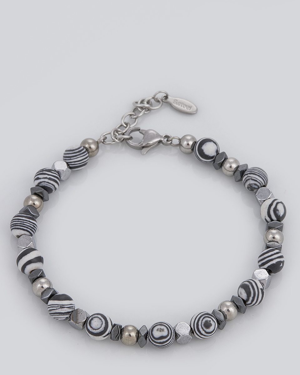 Sequoia Aνδρικό Βραχιόλι μονή χειροπέδα από ανοξείδωτο ατσάλι με πέτρες σε γκρί αποχρώσεις SE-0691