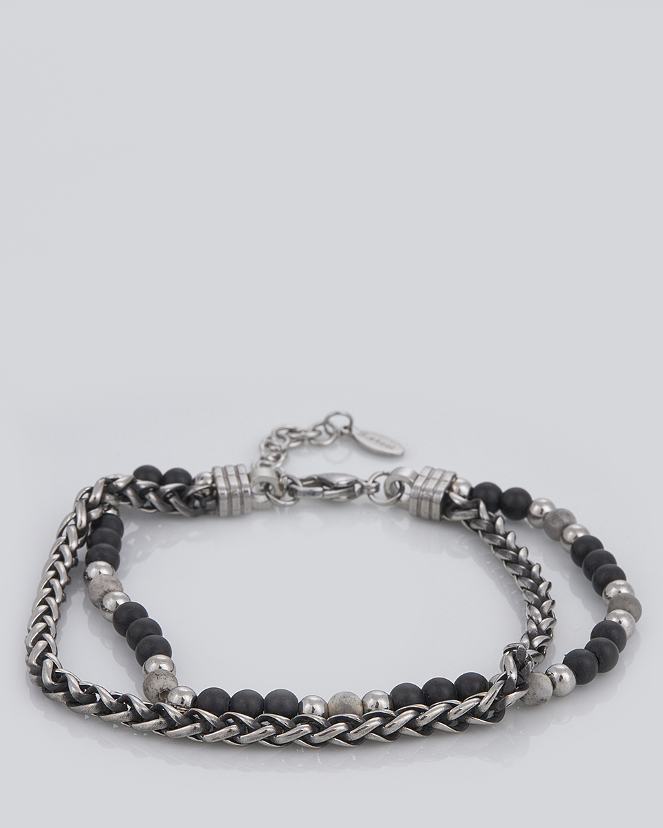 Sequoia Aνδρικό Βραχιόλι διπλή χειροπέδα από ανοξείδωτο ατσάλι με γκρι/μαύρες πέτρες SE-0692-BK Sequoia Aνδρικό Βραχιόλι διπλή χειροπέδα από ανοξείδωτο ατσάλι με γκρι/μαύρες πέτρες SE-0692-BK