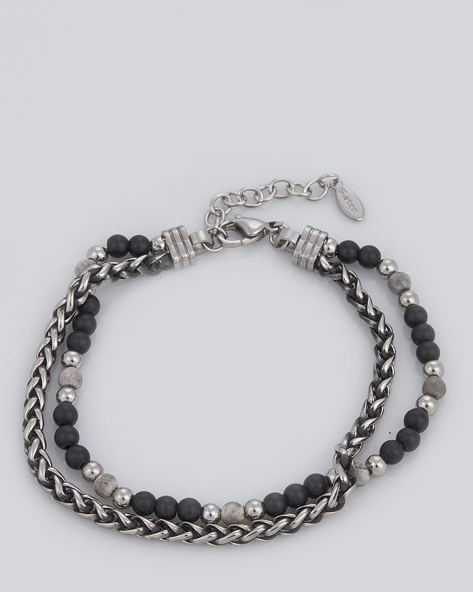 Sequoia Aνδρικό Βραχιόλι διπλή χειροπέδα από ανοξείδωτο ατσάλι με γκρι/μαύρες πέτρες SE-0692-BK Sequoia Aνδρικό Βραχιόλι διπλή χειροπέδα από ανοξείδωτο ατσάλι με γκρι/μαύρες πέτρες SE-0692-BK