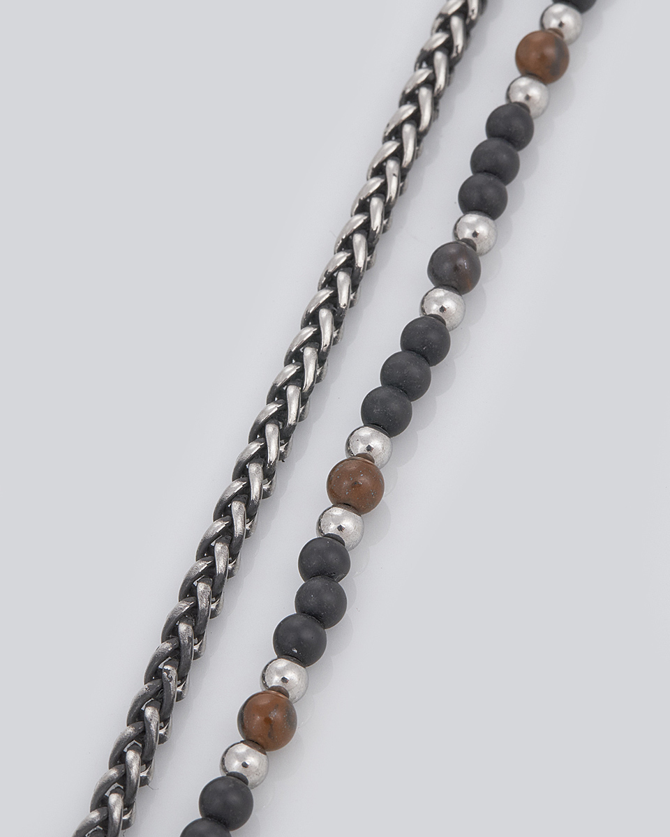 Sequoia Aνδρικό Βραχιόλι διπλή χειροπέδα από ανοξείδωτο ατσάλι με καφέ πέτρες SE-0692-BR Sequoia Aνδρικό Βραχιόλι διπλή χειροπέδα από ανοξείδωτο ατσάλι με καφέ πέτρες SE-0692-BR