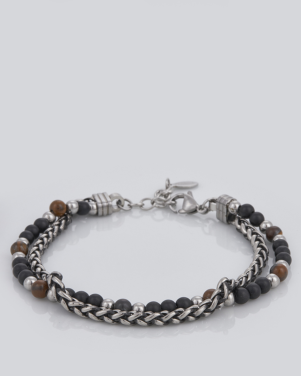 Sequoia Aνδρικό Βραχιόλι διπλή χειροπέδα από ανοξείδωτο ατσάλι με καφέ πέτρες SE-0692-BR Sequoia Aνδρικό Βραχιόλι διπλή χειροπέδα από ανοξείδωτο ατσάλι με καφέ πέτρες SE-0692-BR