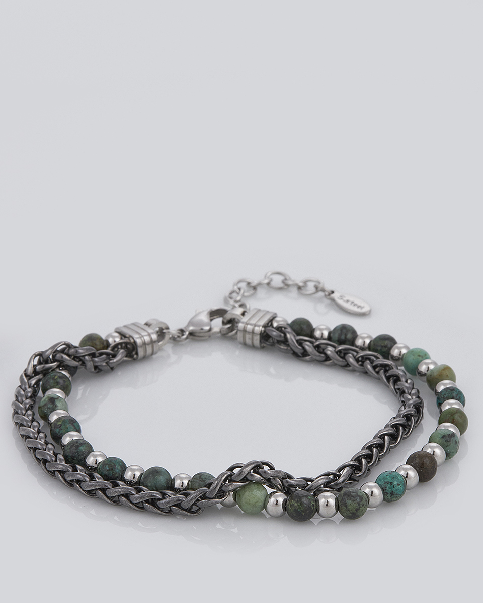 Sequoia Aνδρικό Βραχιόλι διπλή χειροπέδα από ανοξείδωτο ατσάλι με πράσινες πέτρες SE-0692-GN Sequoia Aνδρικό Βραχιόλι διπλή χειροπέδα από ανοξείδωτο ατσάλι με πράσινες πέτρες SE-0692-GN