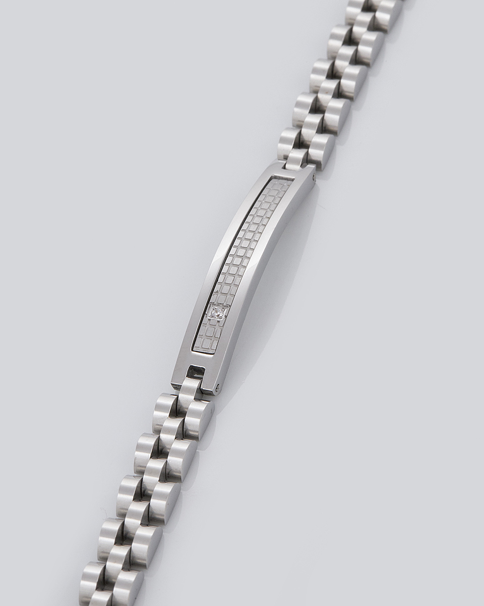 Sequoia Aνδρικό Βραχιόλι χειροπέδα από ανοξείδωτο ατσάλι ασημί με στρας SE-0695