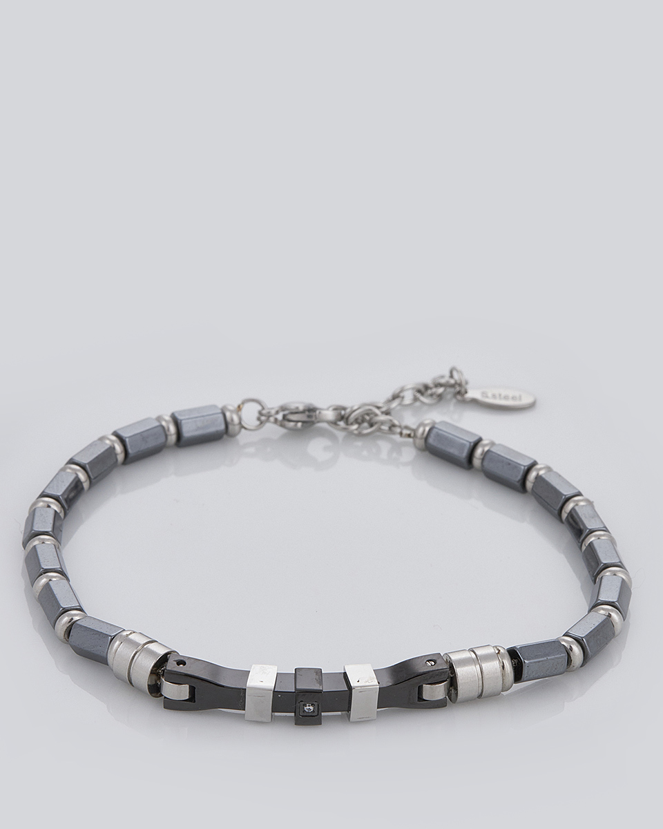 Sequoia Aνδρικό Βραχιόλι χειροπέδα από ανοξείδωτο ατσάλι ασημί-μαύρο με γκρί πέτρες SE-0699 Sequoia Aνδρικό Βραχιόλι χειροπέδα από ανοξείδωτο ατσάλι ασημί-μαύρο με γκρί πέτρες SE-0699