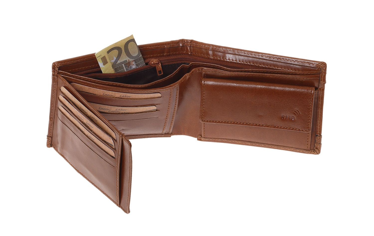 LaVor 1-3837 Ανδρικό Δερμάτινο Πορτοφόλι με RFID Κονιακ