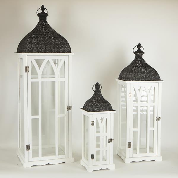 S/3 ΦΑΝΑΡΙΑ ΜΕΤΑΛΛΙΚΑ – ΞΥΛΙΝΑ ΛΕΥΚΑ 31.5×31.5x97cm /24.5×24.5x72cm/ 17x17x49.5cm