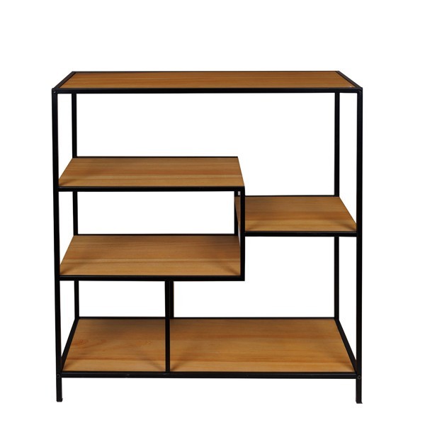 ΡΑΦΙΕΡΑ ΜΕΤΑΛΛΟ-ΞΥΛΟ ΜΑΥΡΟ-ΚΑΦΕ 5 ΡΑΦΙΑ 77x33x80cm