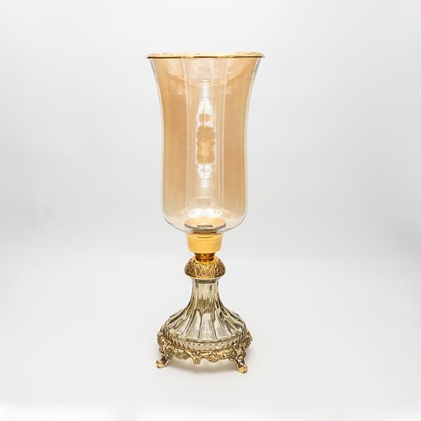 ΒΑΖΟ ΓΥΑΛΙΝΟ ΜΕ ΜΕΤΑΛΛΙΚΑ ΤΕΛΕΙΩΜΑΤΑ ΑΝΤΙΚΕ ΧΡΥΣΟ-ΜΕΛΙ ΓΥΑΛΙ 17x17x38cm