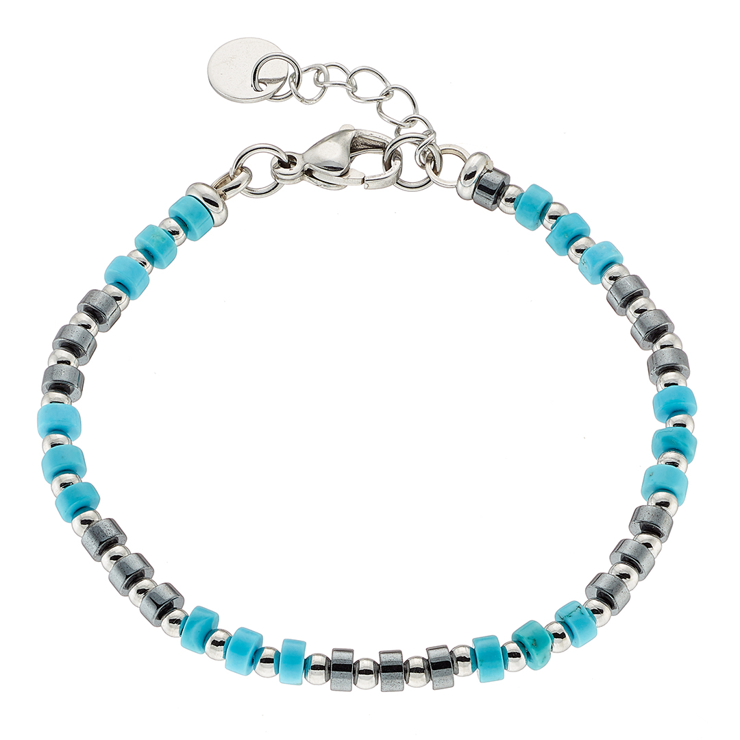 Sequoia Αντρικό Βραχιόλι με γαλάζιες και μαύρες ορυκτές πέτρες δεμένες με ατσάλι N-00556AQ