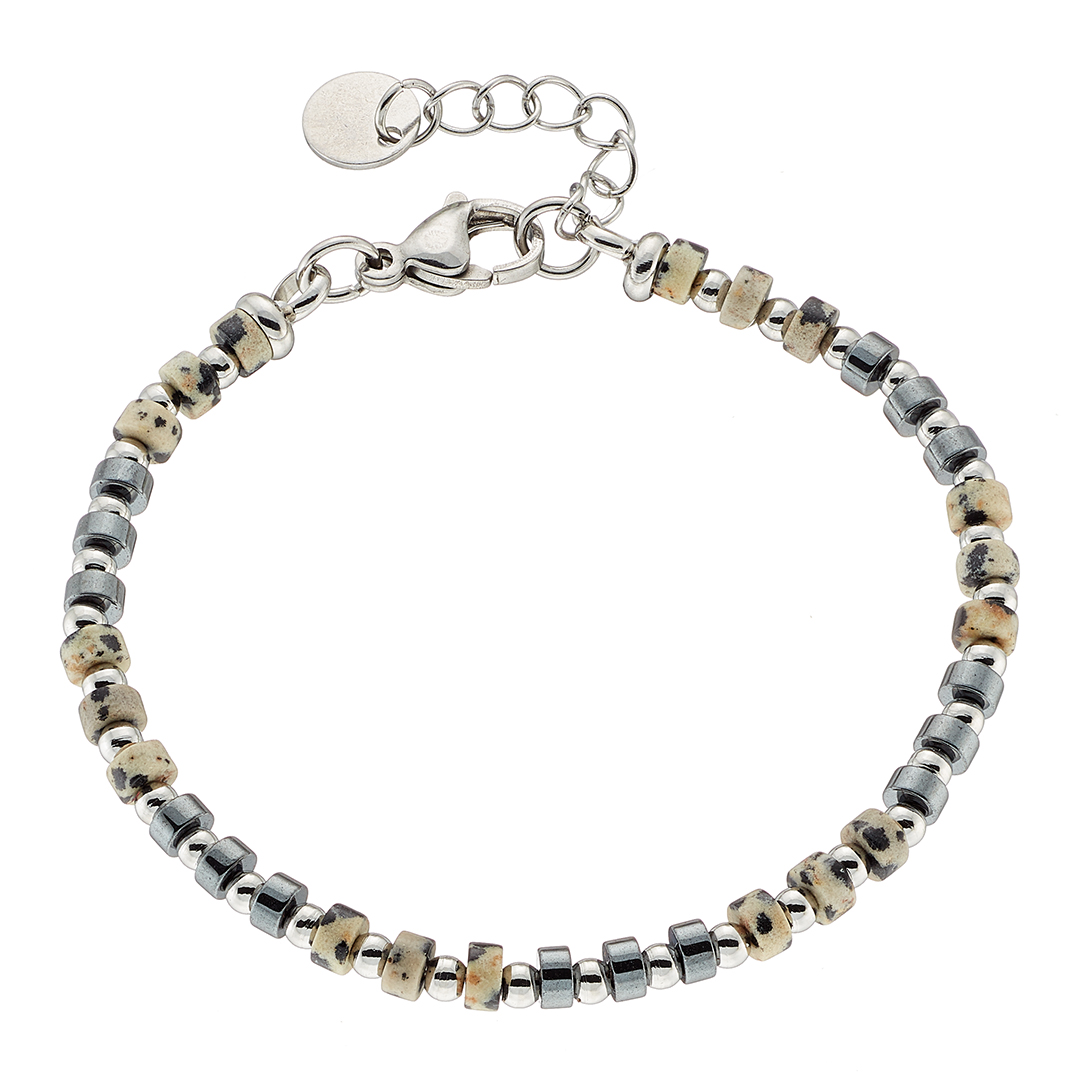 Sequoia Αντρικό Βραχιόλι με καφέ και μαύρες ορυκτές πέτρες δεμένες με ατσάλι  N-00556GI