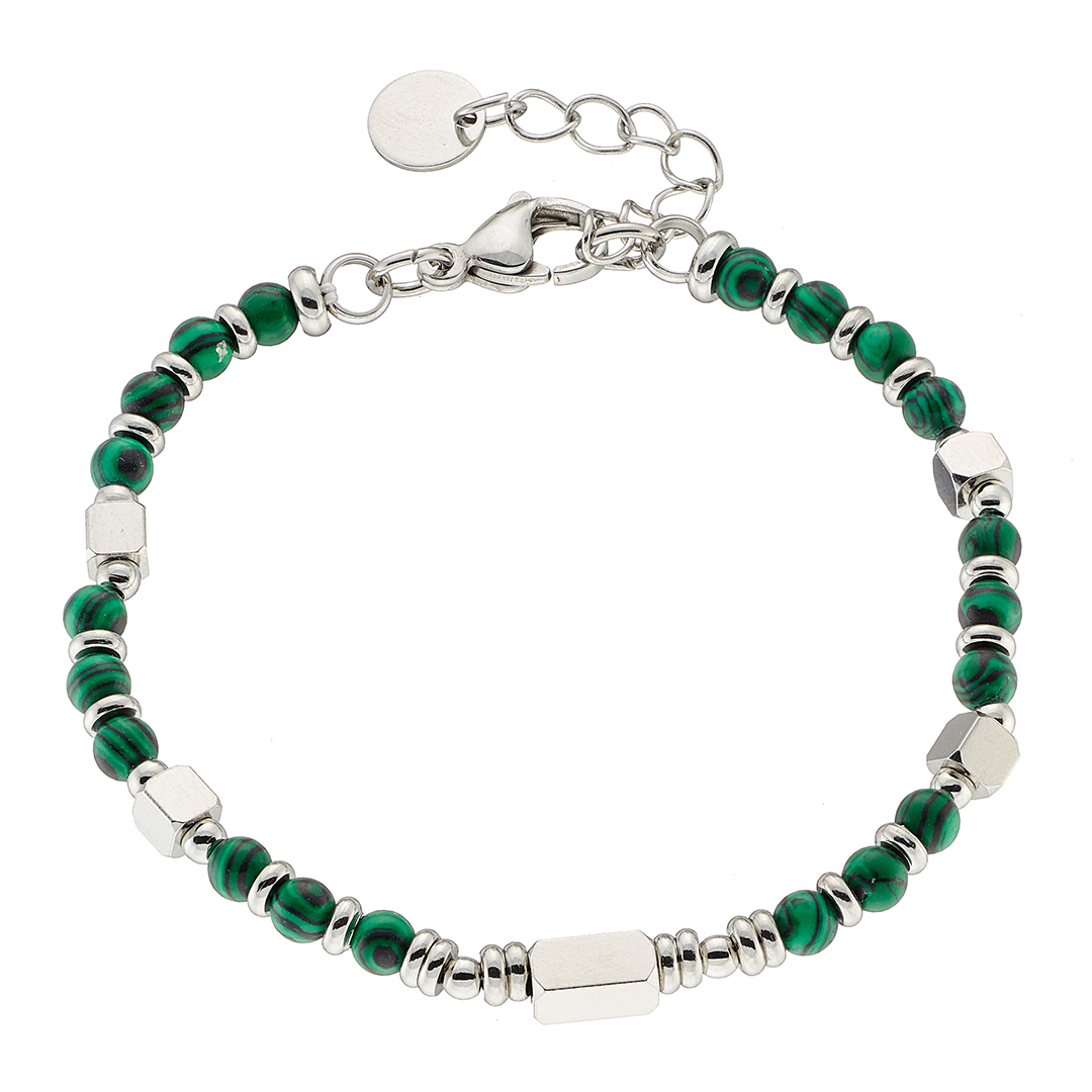 Sequoia Αντρικό Βραχιόλι με πράσινες πέτρες δεμένες με ατσάλι  N-00557GR
