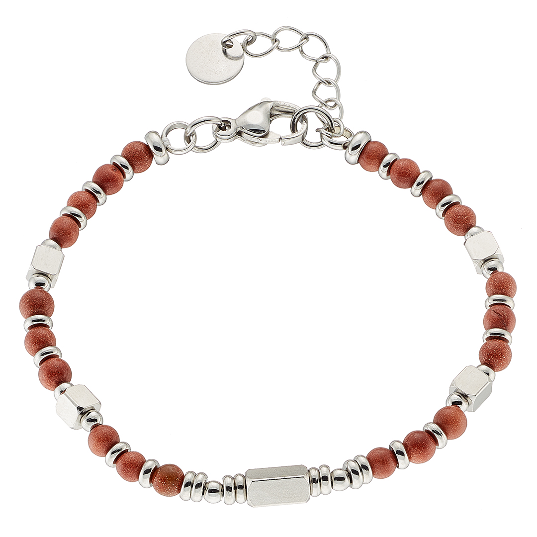 Sequoia Αντρικό Βραχιόλι με κόκκινες πέτρες δεμένες με ατσάλι  N-00557RD