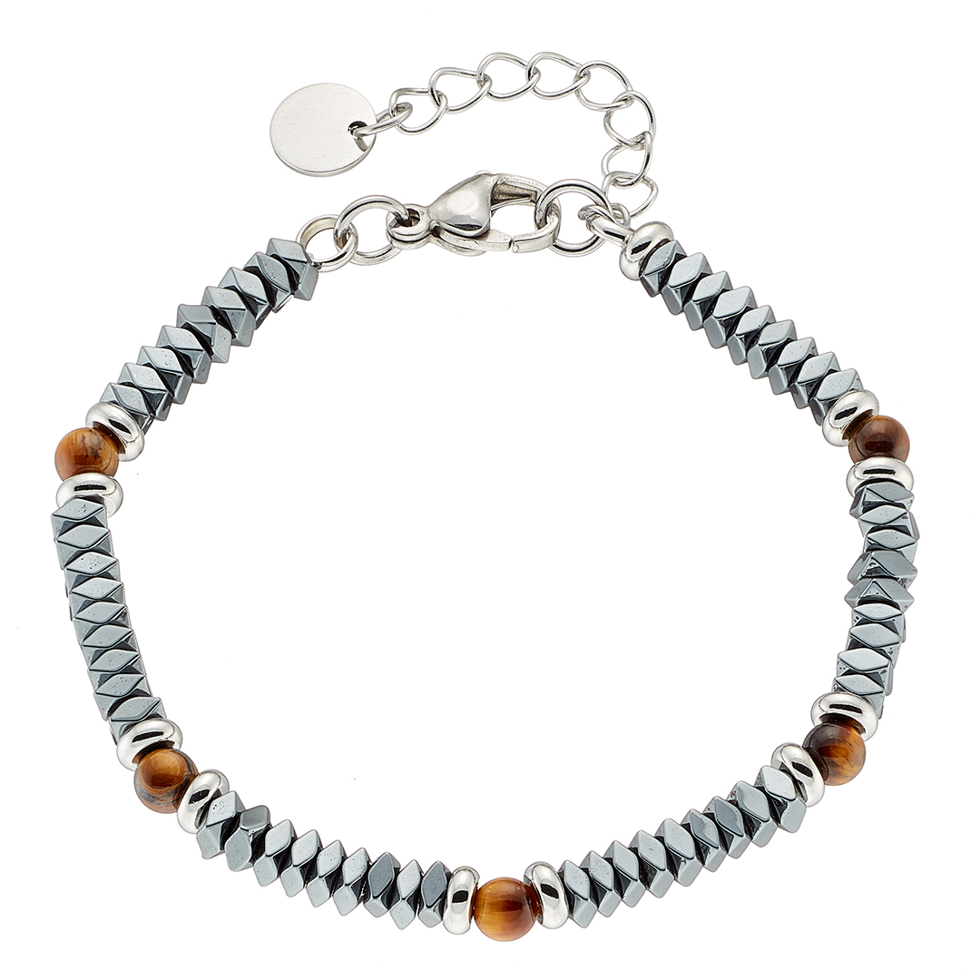 Sequoia Aνδρικό Βραχιόλι με πέτρες κόκκινες και μαύρες δεμένες με ατσάλι  N-00558RD