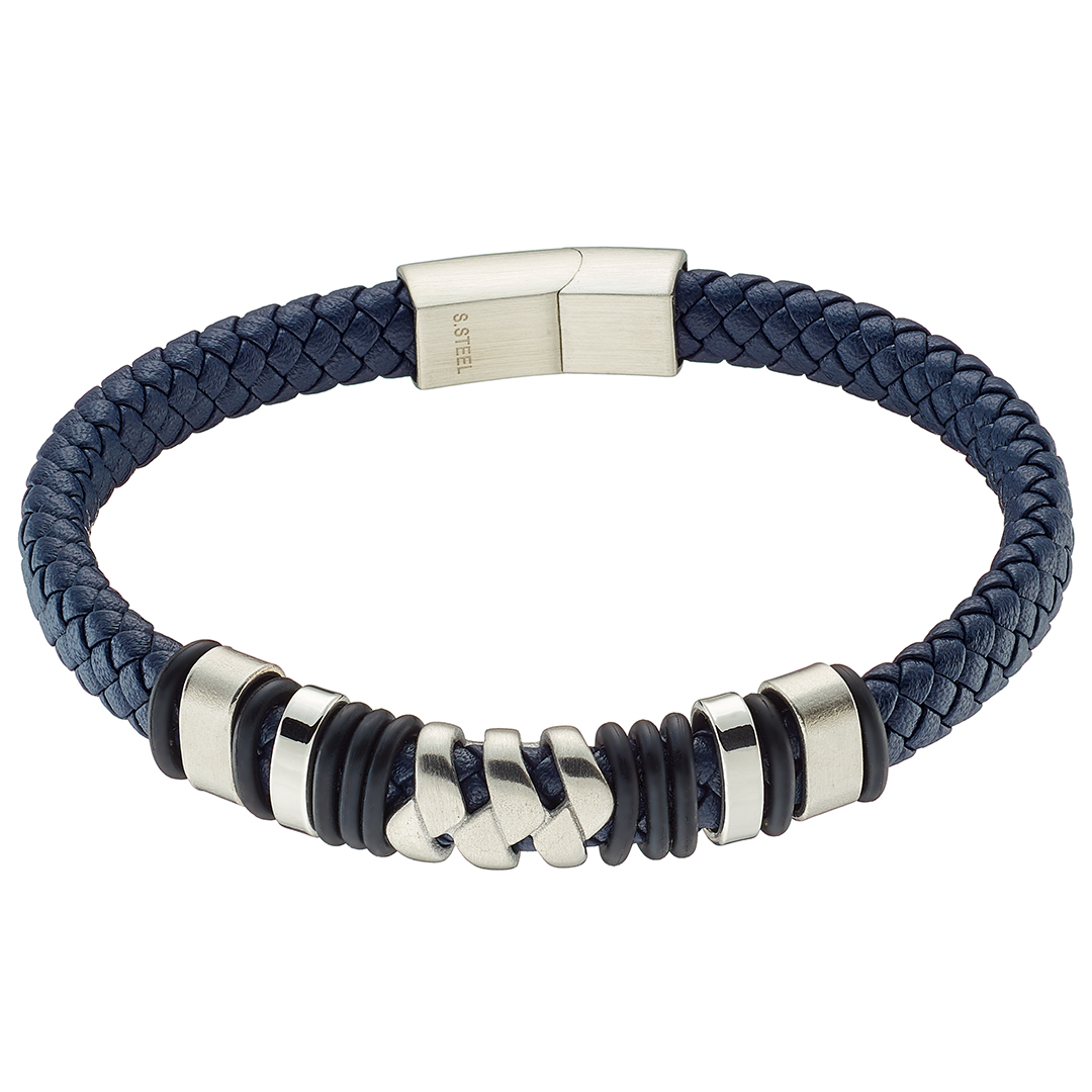 Sequoia αντρικό βραχιόλι μπλε και μαύρο δέρμα και με στοιχεία από ατσάλι N-00560 Sequoia αντρικό βραχιόλι μπλε και μαύρο δέρμα και με στοιχεία από ατσάλι N-00560