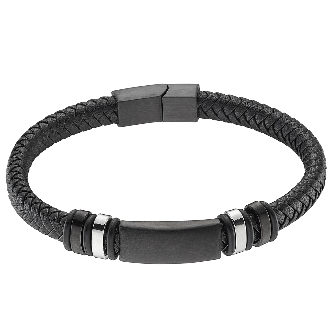 Sequoia αντρικό βραχιόλι με μαύρο δέρμα και ατσάλι N-00562 Sequoia αντρικό βραχιόλι με μαύρο δέρμα και ατσάλι N-00562