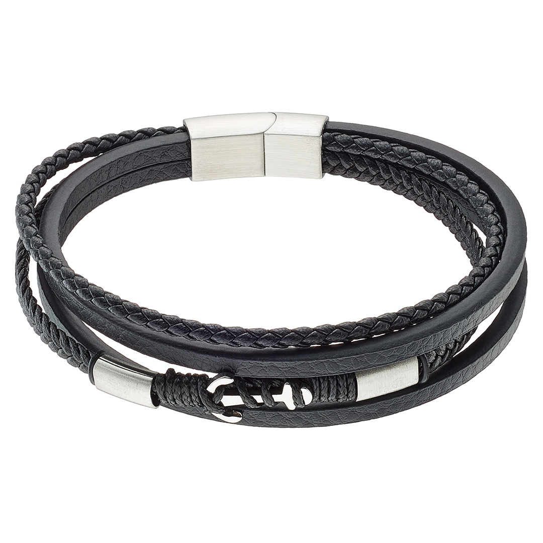 Sequoia αντρικό βραχιόλι με μαύρο δέρμα και ατσάλινη άγκυρα N-00563 Sequoia αντρικό βραχιόλι με μαύρο δέρμα και ατσάλινη άγκυρα N-00563