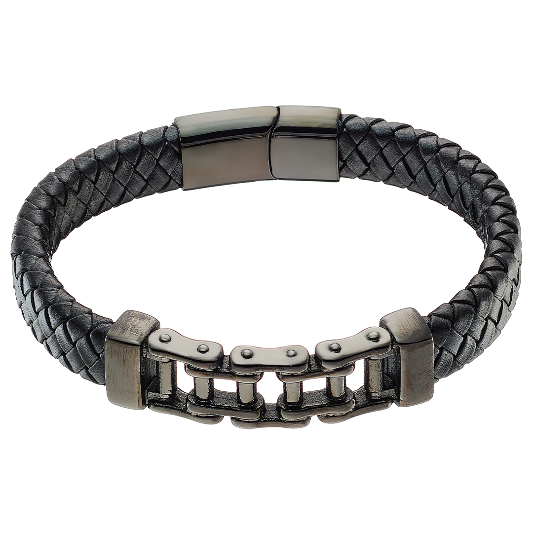 Sequoia αντρικό βραχιόλι με μαύρο δέρμα και αλυσίδα ατσάλι N-00565 Sequoia αντρικό βραχιόλι με μαύρο δέρμα και αλυσίδα ατσάλι N-00565
