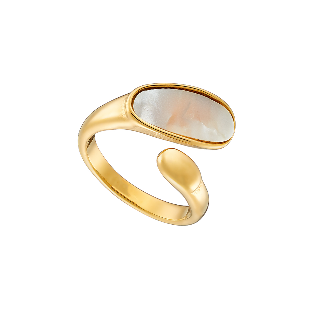 Sequoia γυναικείο ατσάλινο δαχτυλίδι επίχρυσο με φίλντισι ασπρο  N-02578