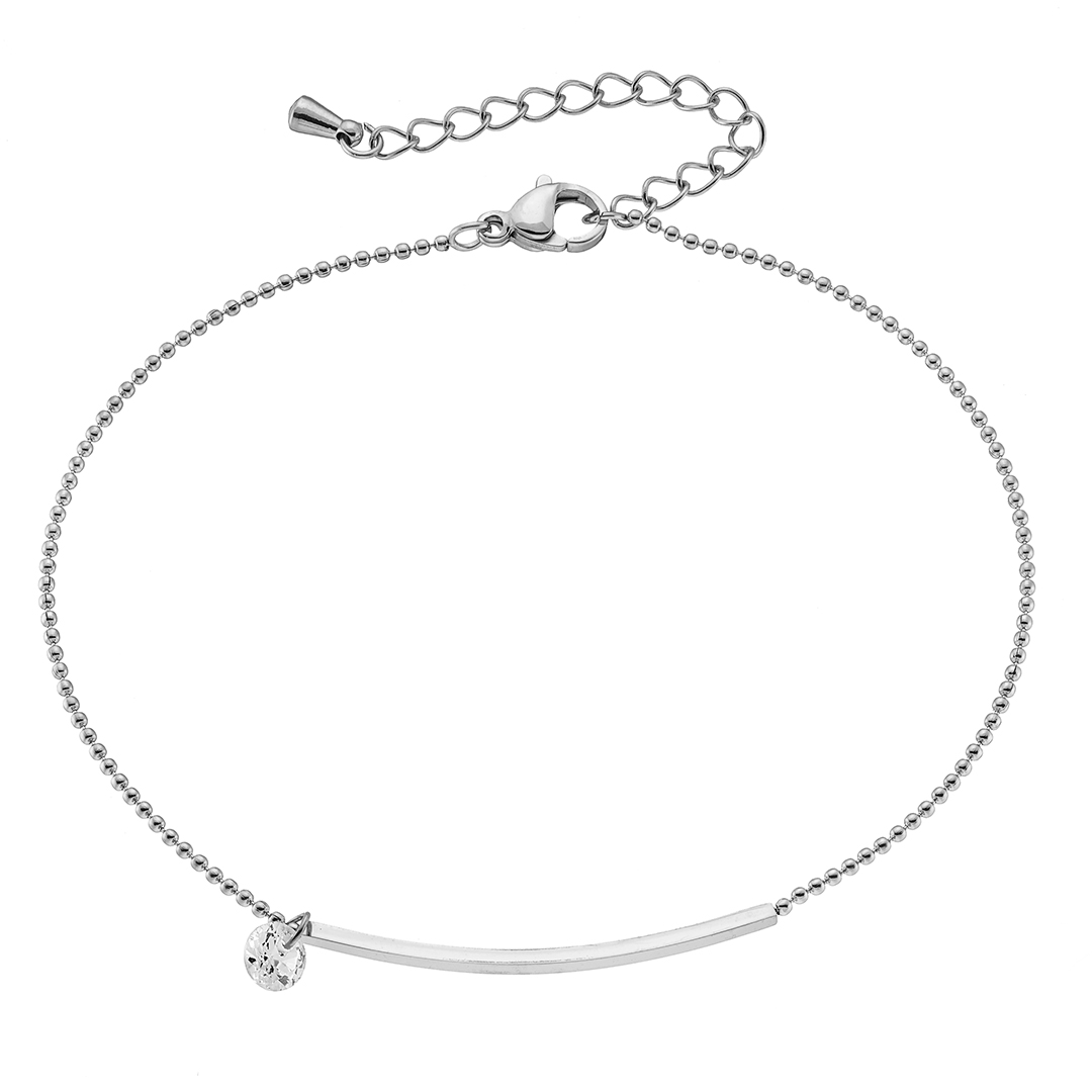 Sequoia ατσάλινη ασημί αλυσίδα ποδιού με ζιργκόν N-03781