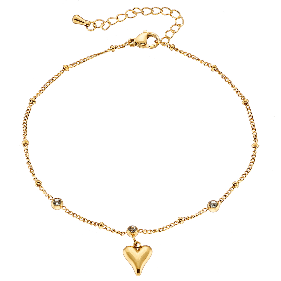 Sequoia ατσάλινη επίχρυση αλυσίδα ποδιού με καρδιά και ζιργκόν N-03782G