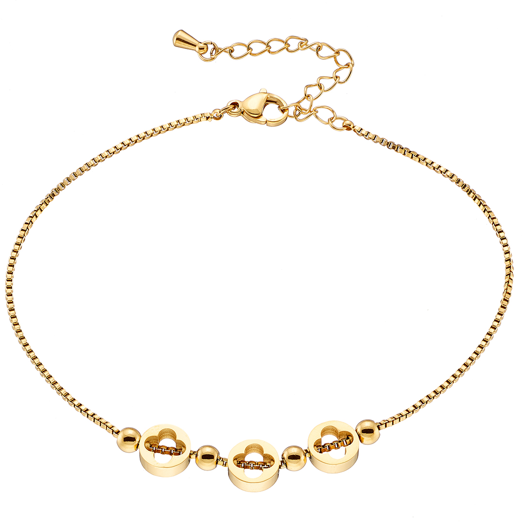 Sequoia ατσάλινη επίχρυση αλυσίδα ποδιού με λουλούδια N-03783G