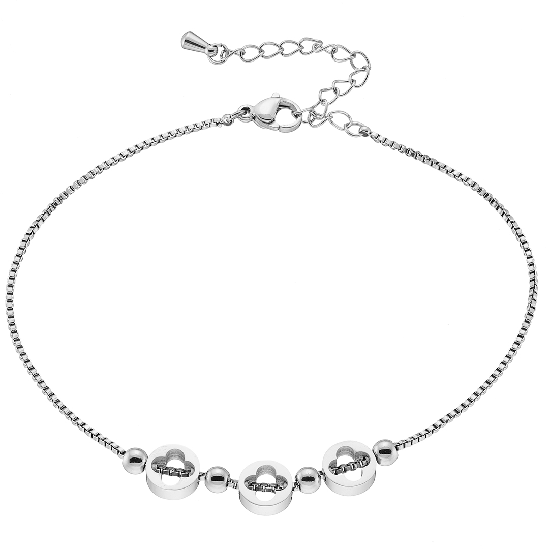 Sequoia ατσάλινη ασημί αλυσίδα ποδιού με λουλούδια N-03783