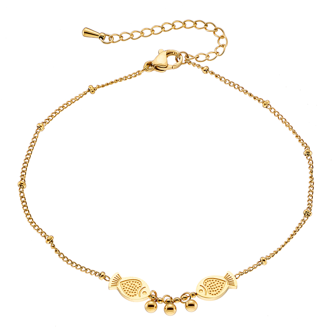 Sequoia ατσάλινη επίχρυση αλυσίδα ποδιού με 2 ψαράκια N-03784G