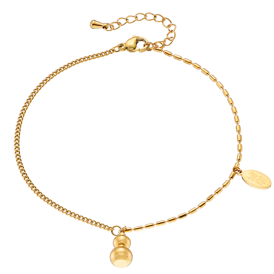 Sequoia ατσάλινη επίχρυση αλυσίδα ποδιού με ατσάλινα charms N-03785G