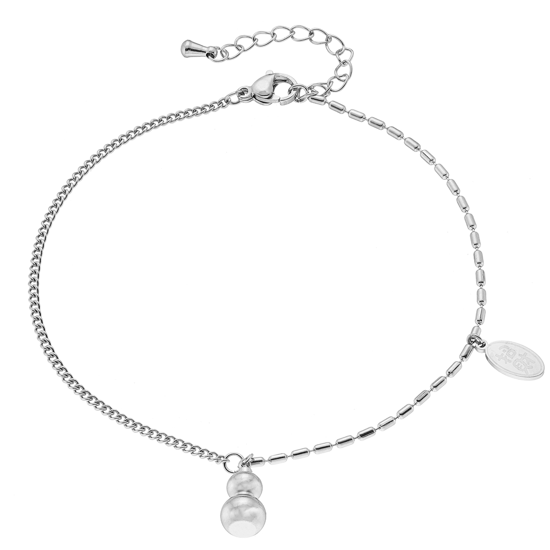 Sequoia ατσάλινη ασημί αλυσίδα ποδιού με ατσάλινα charms N-03785